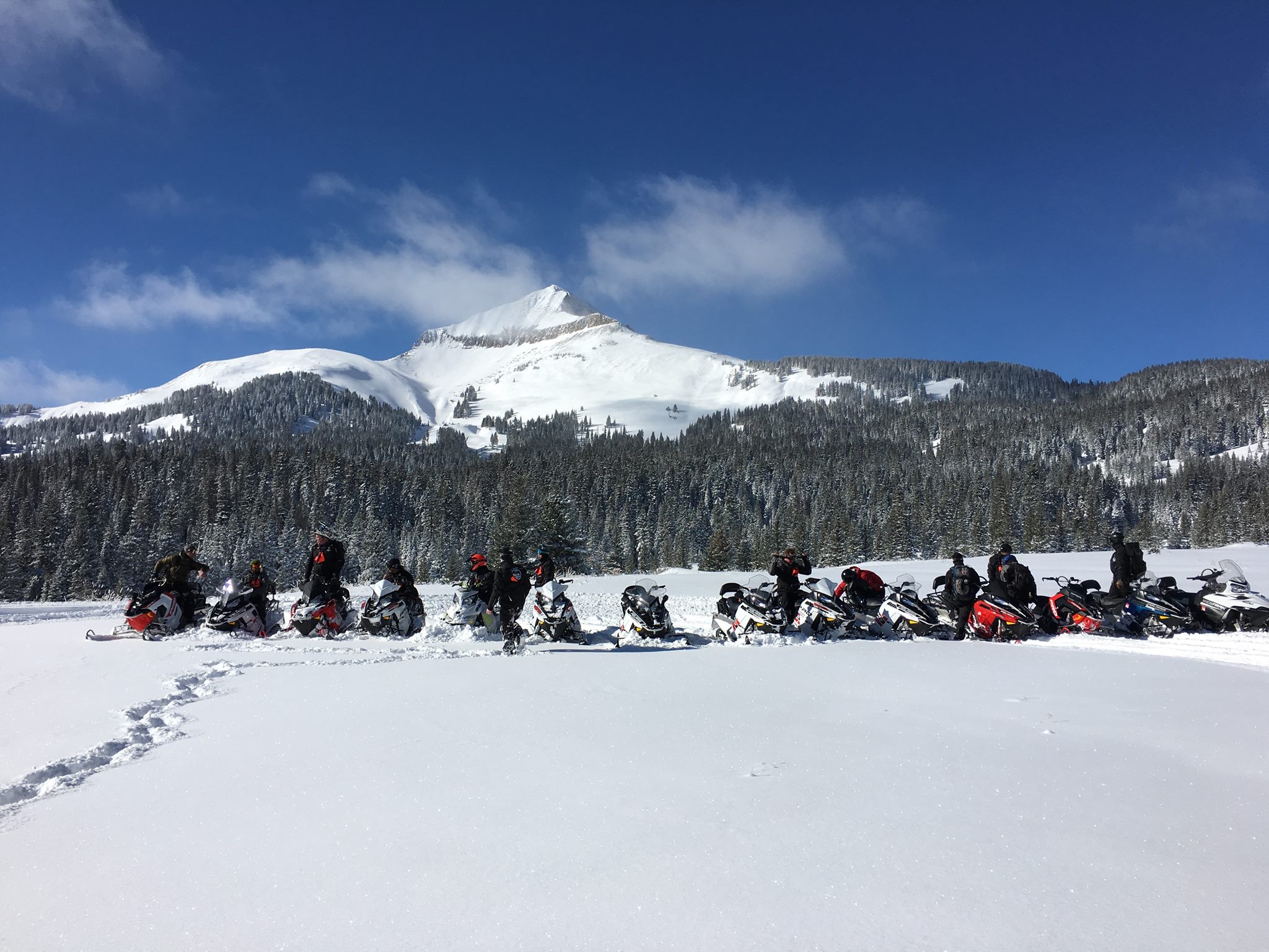 Telluride guided snowmobile tour in Beaver Park next to Lone Cone Mountain near Norwood Colorado