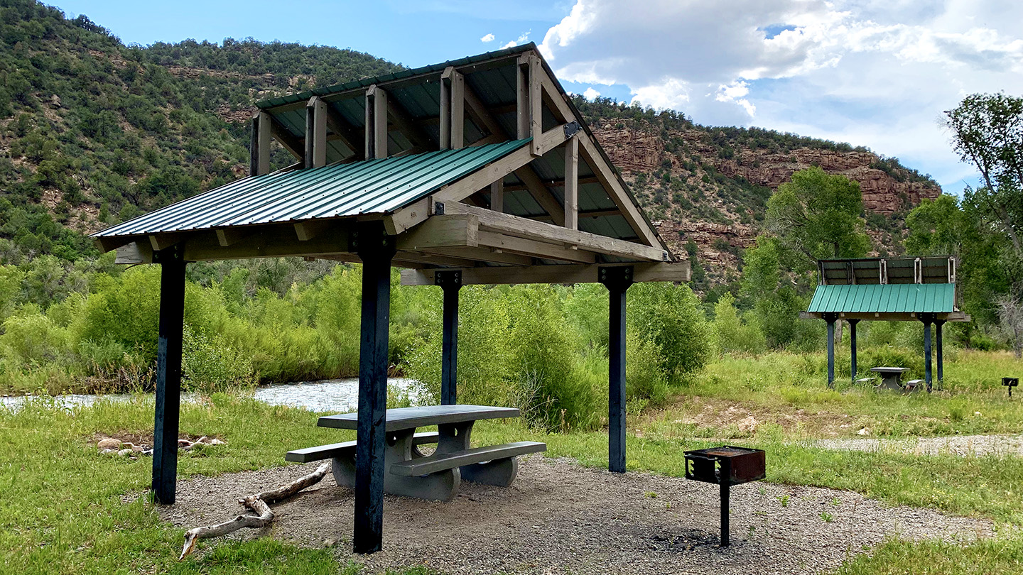 Campsites at Ledges Rockhouse Campground on the San Miguel River in Norwood Canyon near Norwood, Colorado.